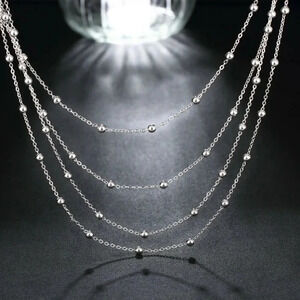 925 Sterling Silver Beaded Multi Layered Necklace Statement Necklace